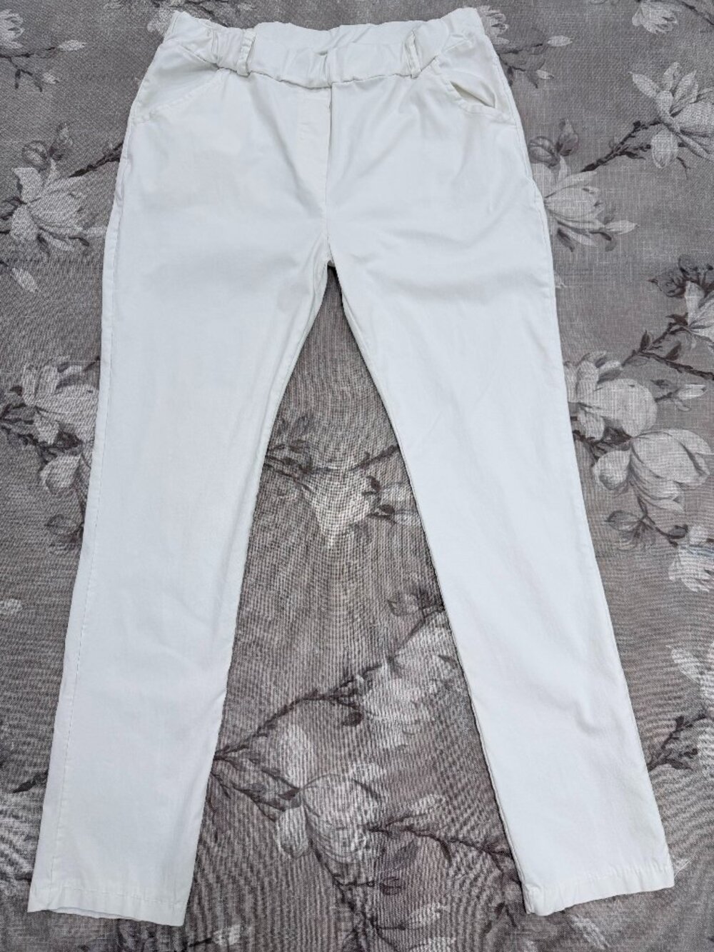 Made in Italy White Stretch Pants Small Med Viscose Blend Coastal Quiet Luxury